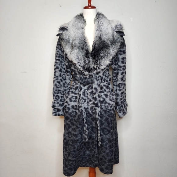 NWT Tracy Reese New York Wool Blend Storm Trench with Faux Fur Collar Size Small - Picture 1 of 15